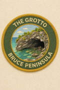 Embroidered patch of The Grotto on the Bruce Peninsula with a scenic design.