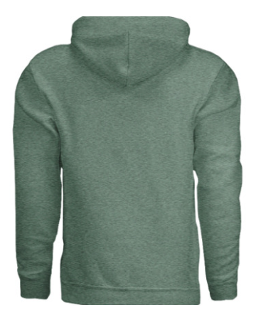 Green hoodie shown from the back on a white background